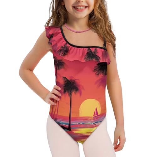 Image of Girls Swimsuit One Piece Ruffle Swimsuit Non-Slip Straps UPF 50+ for Girls Size 3-14 Years