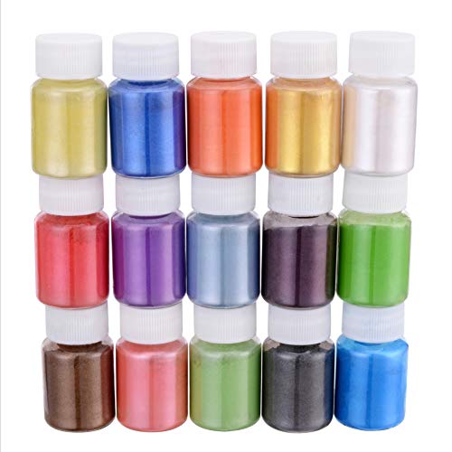 Mica Powder 15 Colors Resin Pigment Set Soap Making Dyes - Cosmetic Grade Soap Colorant for DIY Slime Coloring and Soap Making Supplies - Natural Slime Color Dye for Paint, Nail, Bath Bomb (10g/0.35oz