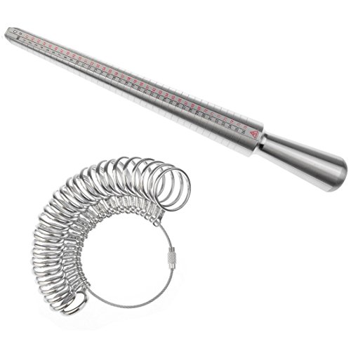 Ring Mandrel Sizer Metal Mandrel, Yookat Finger Sizing Measuring Stick Metal, with Ring Sizer Guage Set of 27 Pcs Circle Models Jewelry Sizer Tool