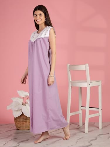 Image of 9shines Label Cotton Sleeveless Nighty | All Over Print Maxi Night wear for Women | Full Length Night Gown Night Dress for Women Stylish (Cotton Sleeveless 25)