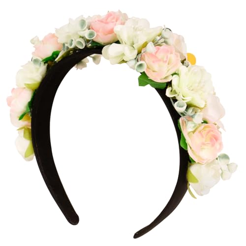 BOOMTOP Haarreif Dirndl Blumen Trachten Haarschmuck Sonnenblumen Haarband Blumen Haarkranz Stirnband Damen Mädchen Kopfband mit Gemischten Blüten für Hochzeit Karneval Mottoparty Beige