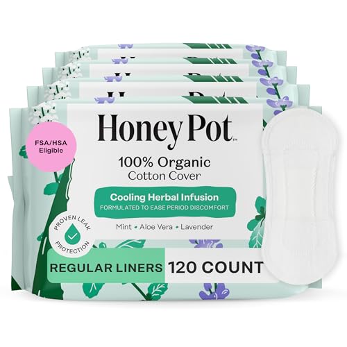 The Honey Pot Company - 120 ct - Herbal Everyday Panty Liners for Women - Infused w/Essential Oils for Cooling Effect & Organic Cotton Cover - Feminine Care