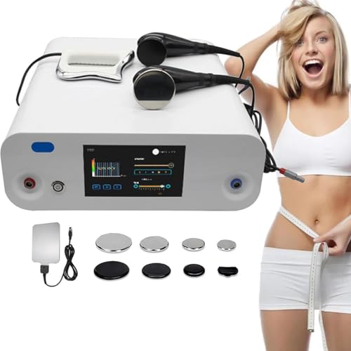 SSQUZA 448KHZ Máquina De Fisioterapia, Eliminación De Grasa Corporal Máquina De Adelgazamiento, con 8 Cabezas Reemplazables, 2 Asas De Trabajo, para Promover La Circulación Sanguínea