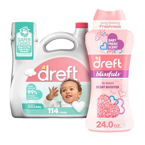 Image of Bundle of Dreft Stage 2: Active Baby Liquid Laundry Detergent 114 Loads 165 fl oz + Blissfuls In-Wash Scent Booster Beads, Baby Fresh Scent, 24 oz