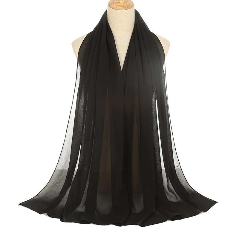 Sheer-Silk-Scarf for Women Black Long Scarf Chiffon Shawl Wrap for Evening Dresses Wedding Party Dress Accessory