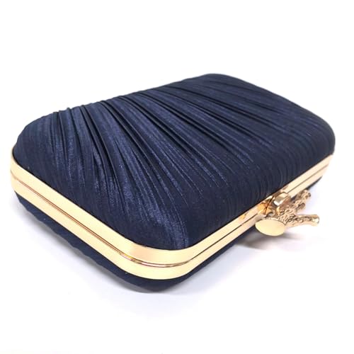 Image of MR Clutch Purses for Women Pleated Evening Clutch Wedding Purse with Chain | Pleated Satin Clutch Purse, Womens Evening Bag Shoulder Crossbody Purse Wedding Clutch for Wedding Prom Party
