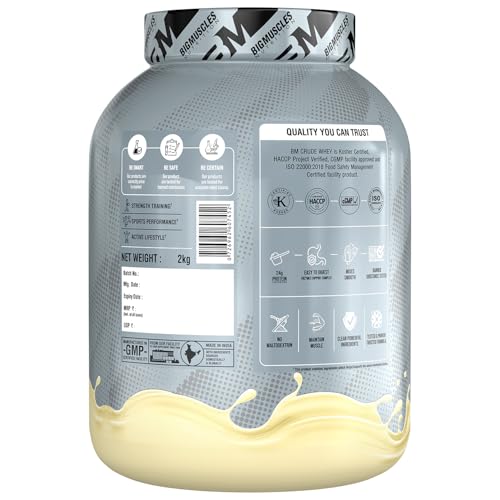 Image of Bigmuscles Nutrition Crude Whey (Malai Kulfi) 2kg | US FDA REGD. BRAND | 24g Protein, 5.5g BCAA, 4 g Glutamine