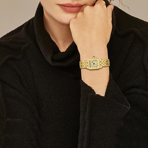 Image of CHEETAH Gold Watches for Women with Small Vintage Bracelet, Rectangular Case Roman Dial