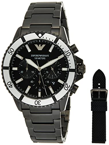 EMPORIO ARMANI 腕時計 ブラック Emporio Armani Men's Chronograph, Black-Tone Stainless Steel