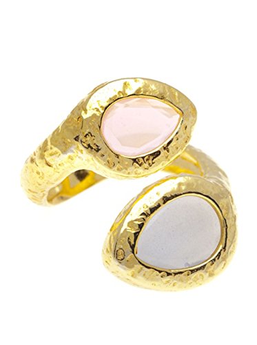 Córdoba Jewels | Anillo en Plata de Ley 925 bañada en Oro. Diseño Imperium Oro Gota Cuarzo Rosa Calcedonia