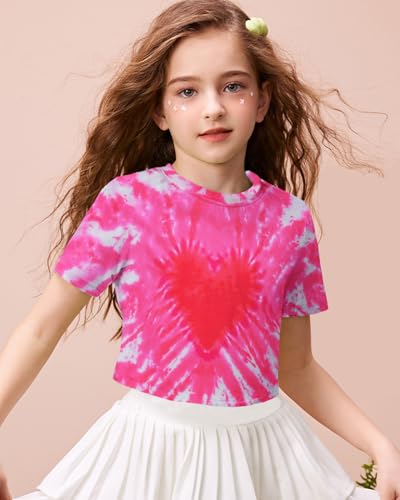 Girls Valentine's Crop Tops Heart Shirt Short Sleeve Tie Dye Heart Tshirts for Girl 6-14 Years3