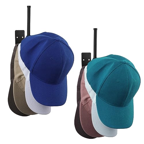 PEUTIER 2pcs Hat Racks for Baseball Caps, Fashion Hat Hooks for Baseball Caps Minimalist Hat Holder Hat Hanger Stand for Wall Door Closet (Black)