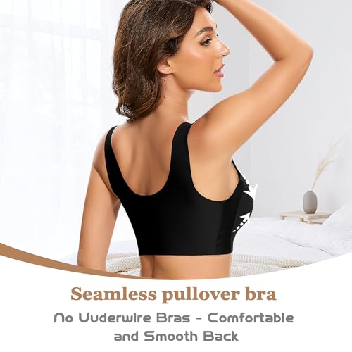 DOCUMO Seamless Bras for Women No Underwire Back Smoothing T Shirts Bralette(Black,Medium)4
