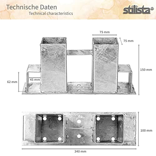 Foto von STILISTA Holzstapelhilfe 340 x 100 x 150 mm, feuerverzinkt für 70 x 70 mm und 40 x 60 mm Kanthölzer, Farb- und Setwahl, 2er Set Silber