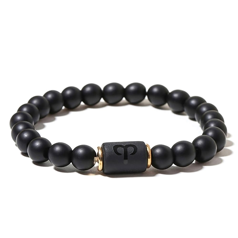 Bracelet Zodiaque Balance Avec Onyx Noir - Charme Rotatif, élastique, Cadeau Symbolique