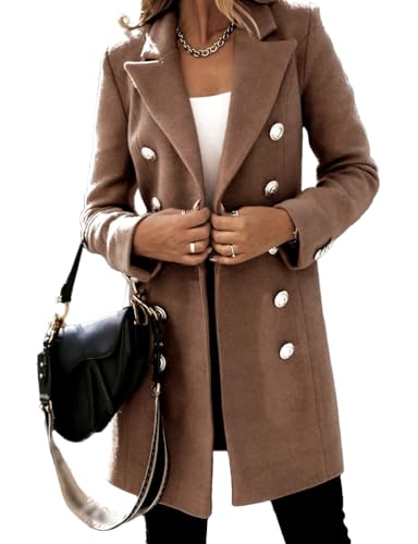 Image of IDEALSANXUN Womens Wool Coat Double Breasted Fall Winter Peacoat Trench Coat Tweed Blazer Jackets 2025, Khaki, M