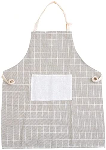 Image of KPNG Lattice Cotton Linen Apron Woman Adult Bibs Home Cooking Baking Coffee Shop Cleaning Aprons Kitchen Accessory (Pack Of 1, Light Gray)