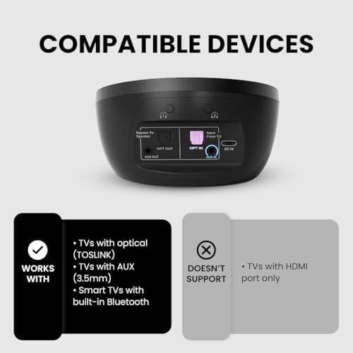 Avantree Medley Clear Wireless Earbuds for TV with Transmitter and Dock Detail