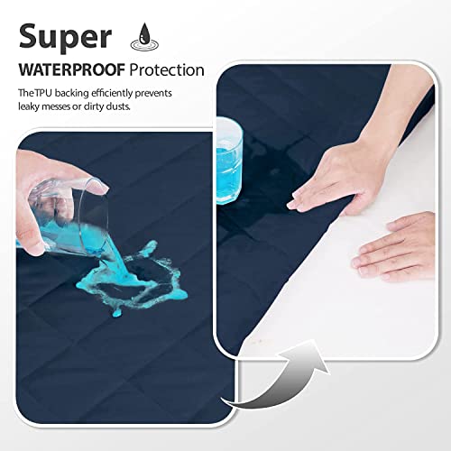 Image of Waterproof Cotton Quilted Mattress Protector King Size (72x78 Inch | 6x6.5 Ft) | Breathable, Noiseless Ultra Soft Elastic Fitted Bed Protector | Washable Bed Cover | Dark Blue