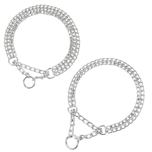 Heavy Duty 2 Pcs Dog Collar Set, Adjustable Martingale Neckwear for Large Dogs, 21.7 in Anti-Pull Silver Training Collar