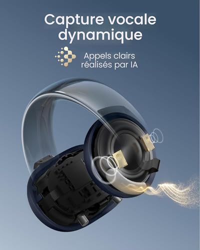 Soundcore AeroClip by Anker, écouteurs Oreilles Libres à Clip, Confort adaptatif, appels clairs avec 4 micros et IA, Stables, Haut-parleurs de 12 mm, Design en Anneau Ouvert