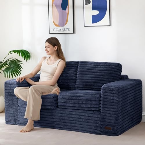 Image of MAXYOYO Boneless Loveseat Sofa Couch for Adults, Floor Bean Bag Couch Sofa | Faux Fur Sofa with Armrests and Back Support, Plush Foam Filled Lounge Couch, Cozy Bean Bag Couch for Living Room, Apartment