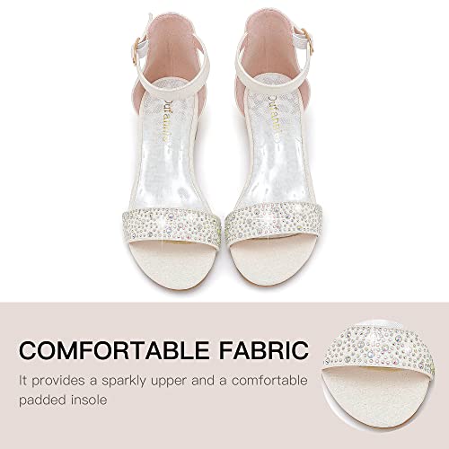 Image of Dufannie Girls Sandals Low Heels Dress Pump Ankle Strap Open Toe Flower Girl Wedding Party for Toddler Little Big Kid