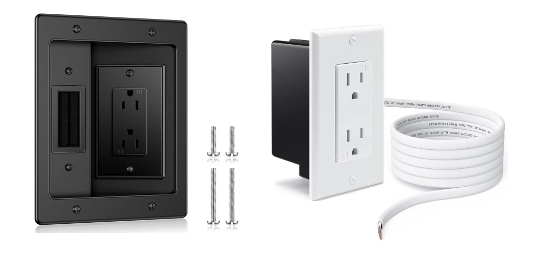 in Wall Outlet Relocation Kit + Recessed Outlet for Wall Mounting TV-Black