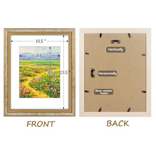 Image of Golden State Art,11x14 Ornate Picture Frame Holds 8x10 Photo,Vintage Gold | Includes real glass front,white mat,build-in hangers and buttons.Displays 8x10 photo on wall
