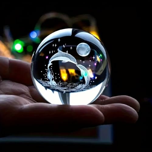 Image of Hamsa LED Crystal Ball Night Light - 16-Color Changing Globe Lamp with Dolphin & Moon Design, USB-Powered Desktop Decorative Mood Light for Home & Office