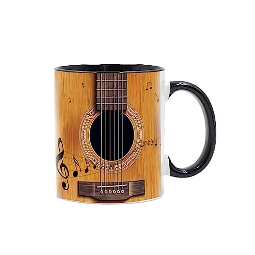 susiodeu Guitar Mug 3D Pattern Drinking Cup Ceramics Coffee Tea Milk Cup Creative Musical Notes Design Instrument Mugs for Home Office