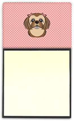 Caroline's Treasures Checkerboard Pink Chocolate Brown Shih Tzu Refillable Sticky Note Holder or Postit Note Dispenser, 3.25 by 5.5", Multicolor image 2