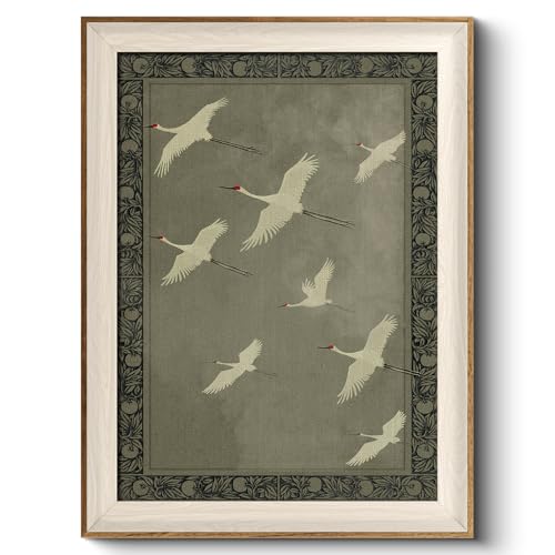 VIYYIEA Rustic Framed Crane Canvas Wall Art, Bathroom Decor, 16×12 Inch