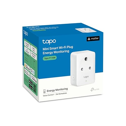 Image of Tapo P116M 6A Mini Wi-Fi Smart Plug, Energy Monitoring & 4-Way Safety Protection | Compatible with Alexa, Google Home, Apple Home, Samsung SmartThings via Matter | Ideal for Small Appliances