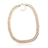 Spinningdaisy Tri Color Gold Braided Herringbone Choker Necklace (1 cm Thick)