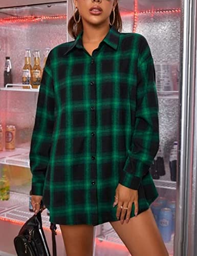 Image of HangNiFang Womens Flannel Plaid Shirts Oversized Button Shirts Blouse Tops
