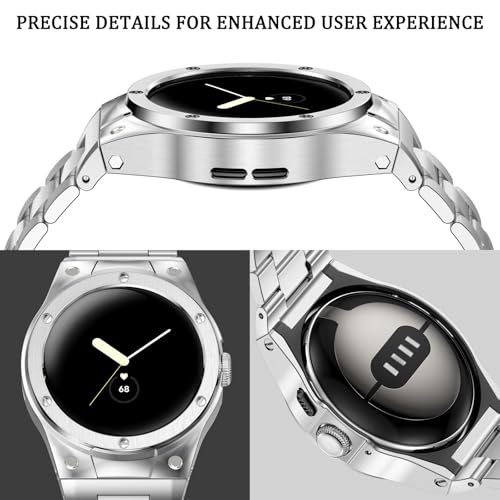 Bracelet en métal compatible Google Pixel Watch avec boîtier antichoc intégré
