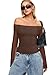 REORIA Off The Shoulder Tops for Women Tube Double Lined Mesh Going Out Shirts 2025 Fall Fashion Trendy Tops Coffee Small