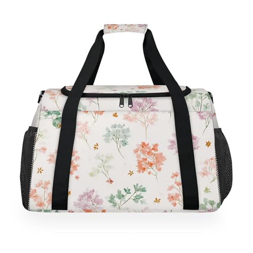 Flowers Watercolor Purple Orange Travel Duffel Bag Weekender Overnight Bags for Women Men Foldable Waterproof Tote Bag with Trolley Sleeve