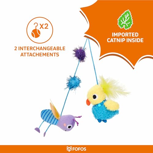 Image of BarkButler x FOFOS Let's Fly Together Wand - Interactive Cat Toys with Catnip - Cat Teaser Toy Set - Multicoloured