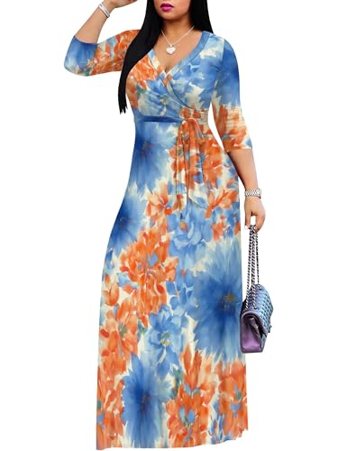 Image of Plus Size Maxi Dress for Women V Neck Flowy Dresses with Pockets for Wedding Guest Church