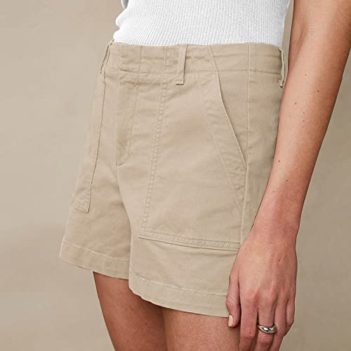 Xinqite Women's Stretch Twill Shorts Summer Casual Regular Fit Hiking Cargo Shorts With Pockets Athletic Chino Bermuda Short Khaki #TOP2