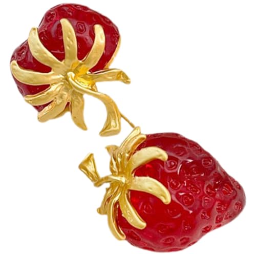 ROMISBABA Pendientes de Fresa para Mujer Diseño Único y Accesorio de Moda Cómodo de Aleación y Resina 1 Par Adecuado para Viajes y