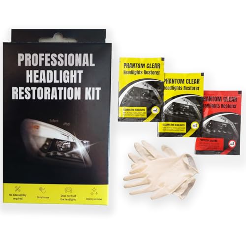 Complete Headlight Restoration Kit – Professional Headlight Restorer and Cleaner – Removes Oxidation, Yellowing, and Haze – 3-Step Process for Clear and Bright Headlights – No Power Tools Required