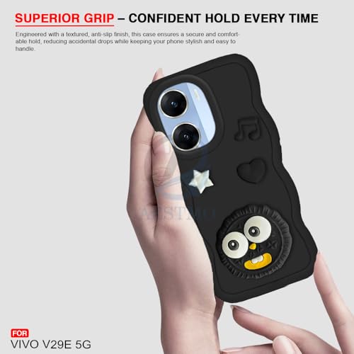 Image of AESTMO Back Case Cover for Vivo V29E 5G | 3D Cute Fun Cartoon Characters | Anti Slip Grip Cute Wave Curly Frame Shape | Full Body Protection Back Cover for Vivo V29E 5G (Black)
