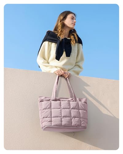 Image of BAGSMART Expandable Tote Bag for Women, Puffer Work Tote Handbag, Quilted Carry On Bag for Travel Gym