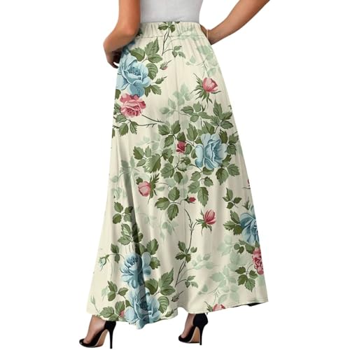 Womens High Waist A-Line Flared Maxi Skirts Elastic Long Skirt with Pockets Going Out Beach Outfits S-2XL2