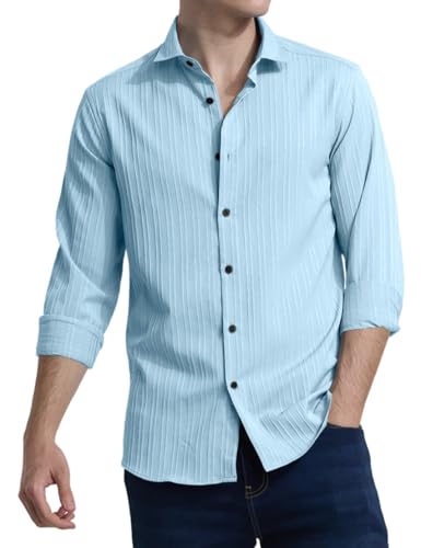 FINIVO FASHION Men's Casual Cotton Plain Button Down Shirts Full ...