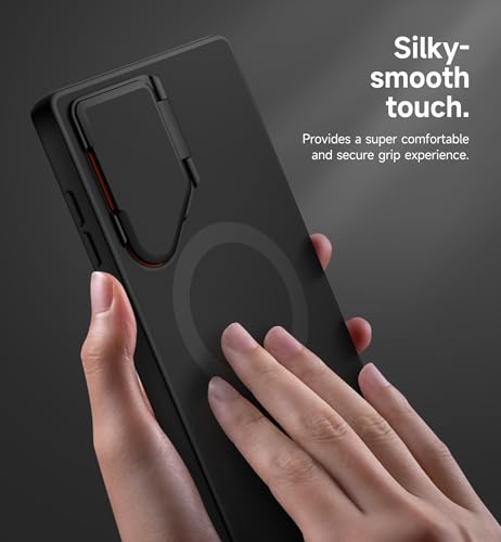 Image of SURITCH for Samsung Galaxy S24 Ultra Phone Case, Magnetic Protective Cover with Camera Cover & Adjustable Metal Kickstand for Galaxy S24 Ultra (2024)-Black