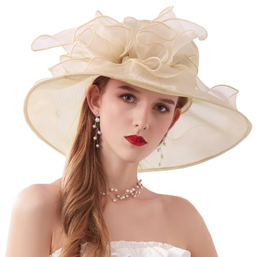 ZESLIV Chapeau en organza pour femme - Chapeau de mariage - Chapeau de soleil avec fleurs en organza - Chapeau d'été - Protection solaire - Chapeau de plage,...